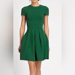 GANNI Green Textured Knit Drop Waist Fit & Flare green Dress size S/M